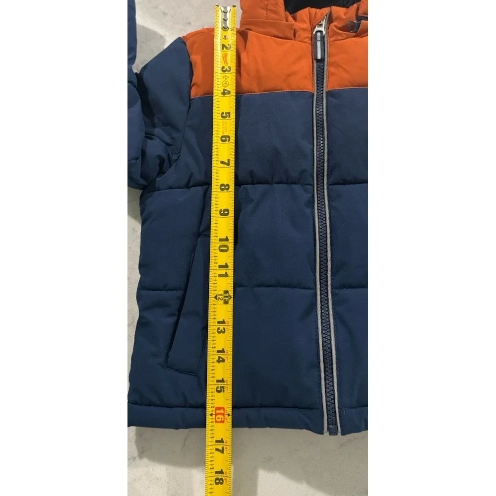 Member's Mark Puffer Jacket Boys 3T Navy Blue Orange Fleece Lined Hooded Coat